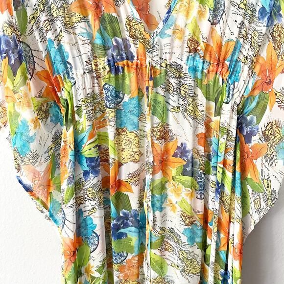 Tommy Bahama World Map Cartography Semi-sheer Kaftan Swim Cover Up Women's Large - Picture 8 of 12